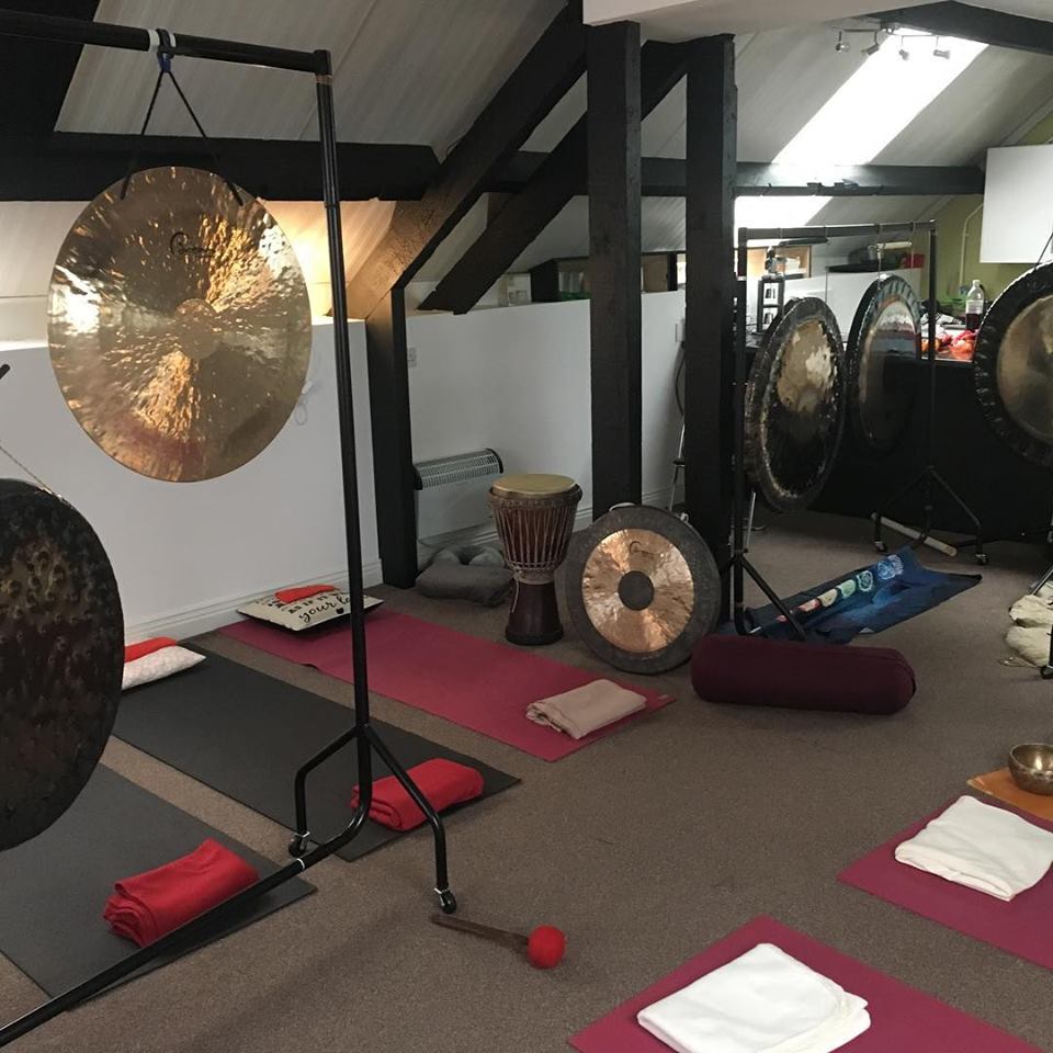 Red sky yoga Gong journey. Sale, Manchester 28/02/2020 Treedrum Gong Bath Specialist