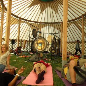 Gong bath session at We out here festival 2019 in cambridgeshire